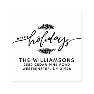 Happy Holidays Pine Bough Christmas Return Address Self-inking Stamp