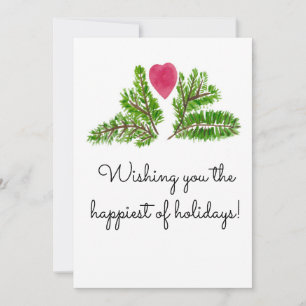 Happy Holidays. Pine bough with red heart. Holiday Card