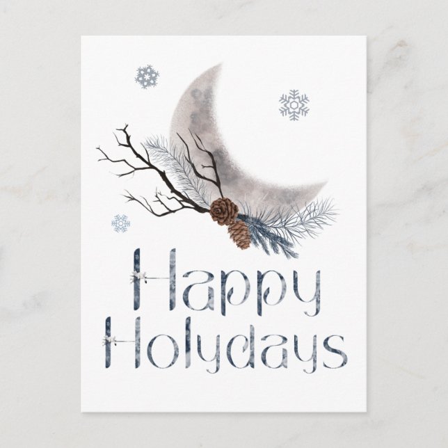 Happy Holidays Pine Cones And A Crescent Moon Postcard (Front)