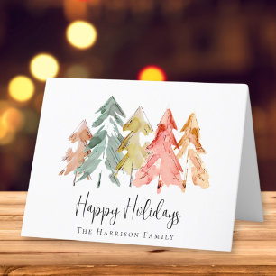 Happy Holidays Pine Tree Watercolor Holiday Card