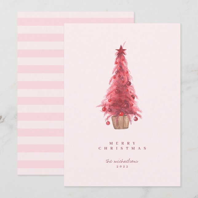 HAPPY HOLIDAYS Pink Christmas Tree (Front/Back)