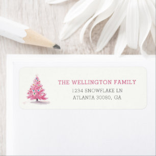 Happy Holidays Pink Christmas Tree Custom Address