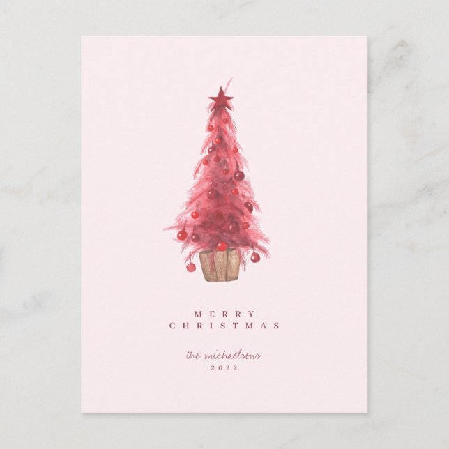 HAPPY HOLIDAYS Pink Christmas Tree Postcard (Front)