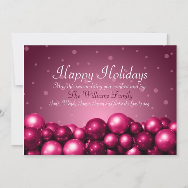 Happy Holidays Pink Ornaments Flat Card (Front)