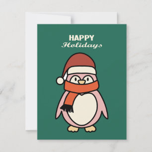 happy holidays pink penguin holiday card