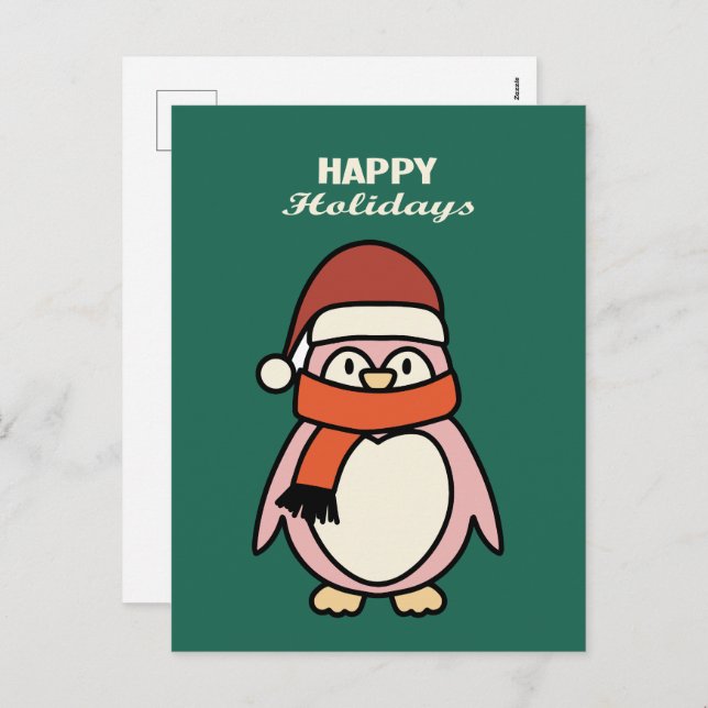 happy holidays pink penguin  holiday postcard (Front/Back)