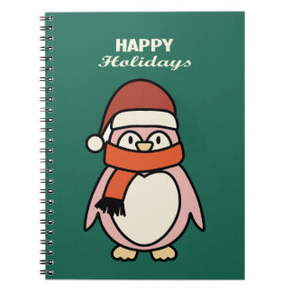 happy holidays pink penguin notebook