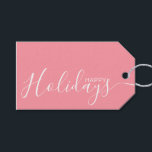Happy Holidays Pink White Minimalist Gift Tags<br><div class="desc">This minimalist and elegant gift tag features white Happy Holidays text on the front side and on the back side personalise it with your name or family name. The background is in pink colour.</div>