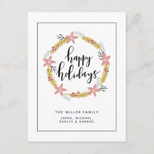 Happy Holidays Pink Wreath Holiday Postcard