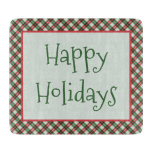 Happy Holidays Plaid Country Cutting Board