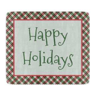 Happy Holidays Plaid Country Cutting Board