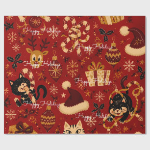 Happy Holidays Plaid Crimson Christmas Wrapping Paper
