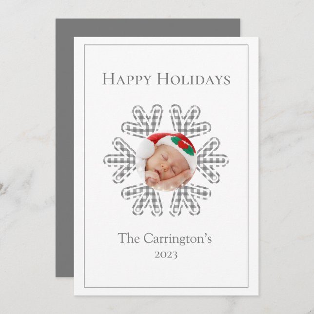 Happy Holidays Plaid Snowflake Photo Seasonal (Front/Back)