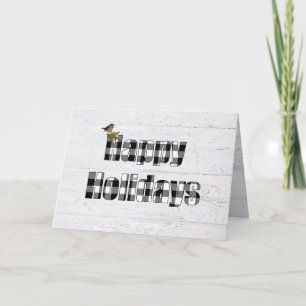Happy Holidays plaid with bird Card