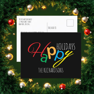 Happy Holidays Playful Text With Colourful Letters Holiday Postcard