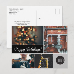 Happy Holidays Plumbing Business logo and Photos Holiday Postcard