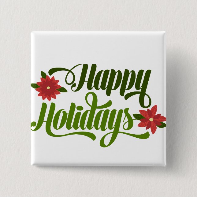 Happy Holidays Poinsettia 15 Cm Square Badge (Front)