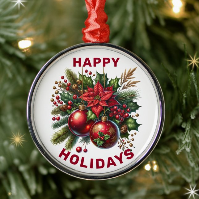 Happy Holidays Poinsettia and Holly Metal Tree Decoration (Creator Uploaded)