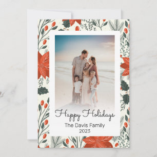 Happy Holidays Poinsettia Christmas Family Photo Holiday Card