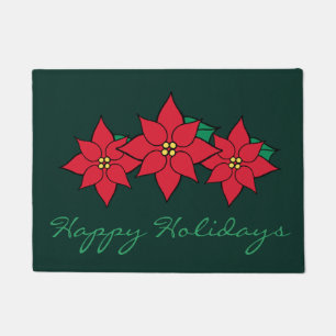Happy Holidays Poinsettia Doormat