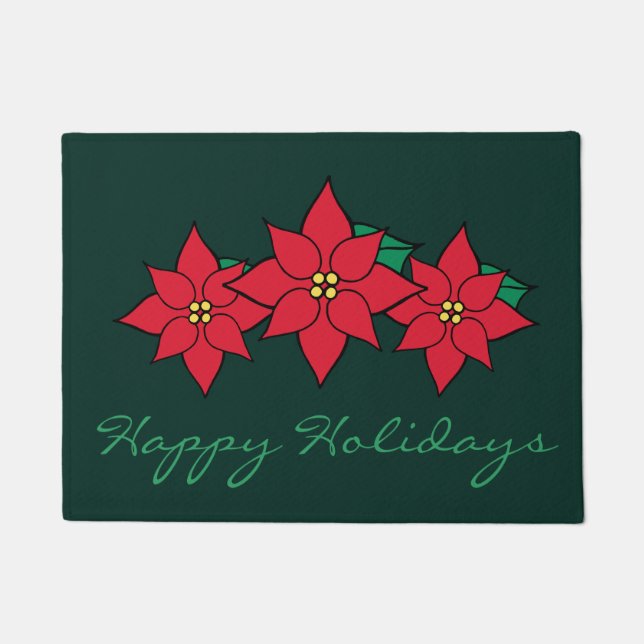 Happy Holidays Poinsettia Doormat  (Front)