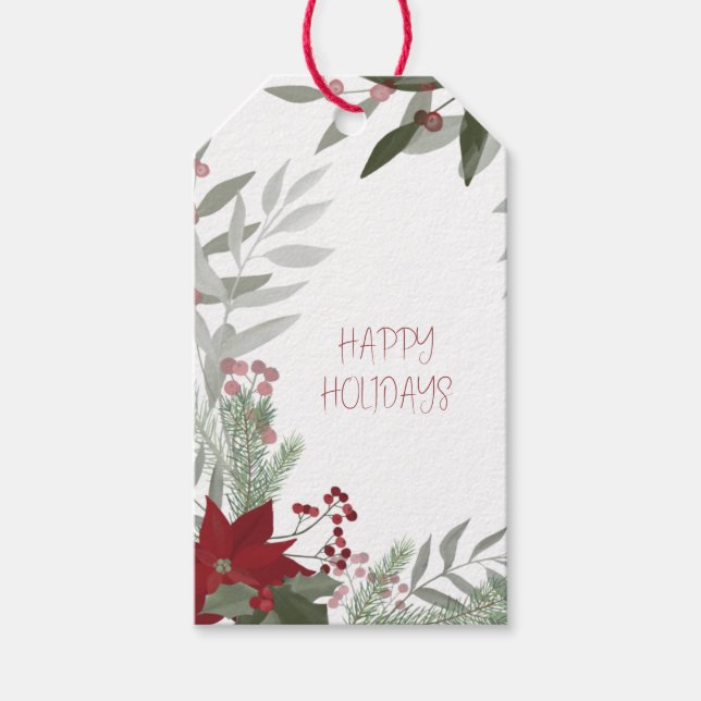 Happy Holidays Poinsettia Gift Tags (Front)