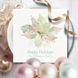 Happy Holidays Poinsettia Pastel Personalised Napkin