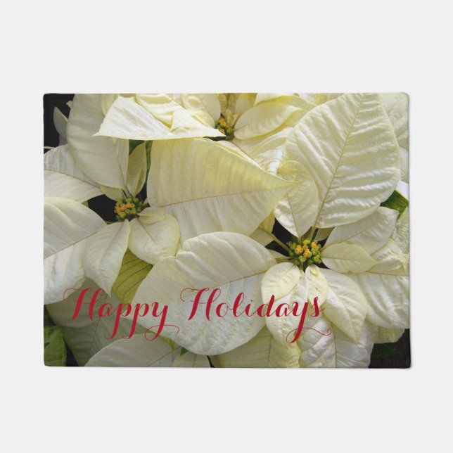 Happy Holidays Poinsettias Doormat (Front)