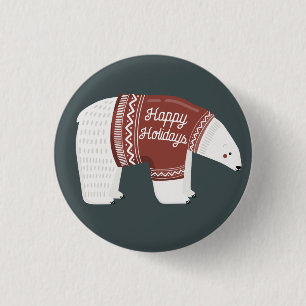 Happy Holidays Polar Bear Button