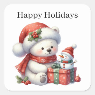 Happy Holidays Polar bear Holiday Square Sticker