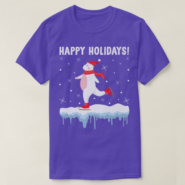 Happy Holidays Polar Bear Ice Skating Christmas An T-Shirt (Design Front)