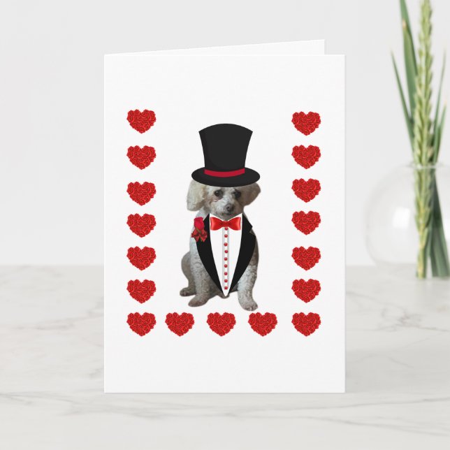 Happy Holidays Poodle Tuxedo Folded Note Card (Front)