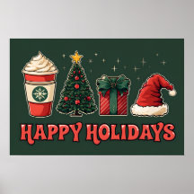 Happy Holidays Poster – Retro Christmas Decor