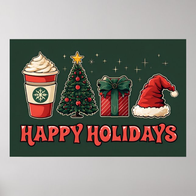 Happy Holidays Poster – Retro Christmas Decor (Front)