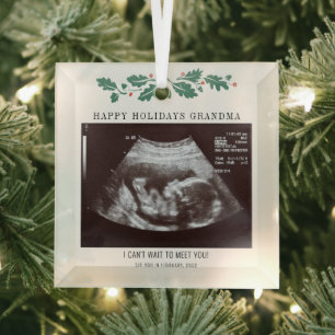 Happy Holidays Pregnancy Ultrasound Photo Grandma Glass Tree Decoration
