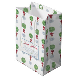 Happy Holidays Preppy Topiary Tree Thank You Medium Gift Bag