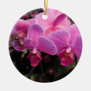 happy holidays, pretty pink orchid flowers ceramic tree decoration