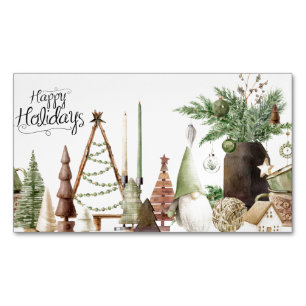 Happy Holidays Primitive Gnome Magnetic Business Card