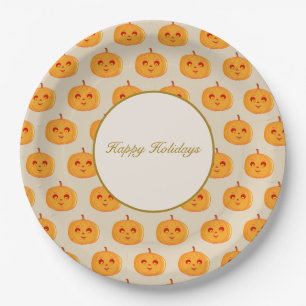 Happy Holidays Pumpkin Faces Paper Plate