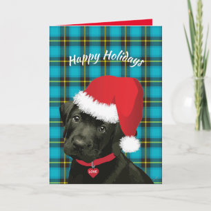 Happy Holidays Puppy Santa Hat Festive Holiday Card