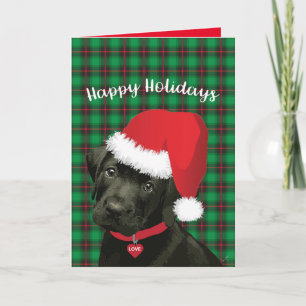 Happy Holidays Puppy with Santa Hat Adorable Holiday Card