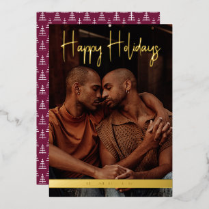 Happy Holidays Purple Modern Calligraphy Christmas Foil Holiday Card