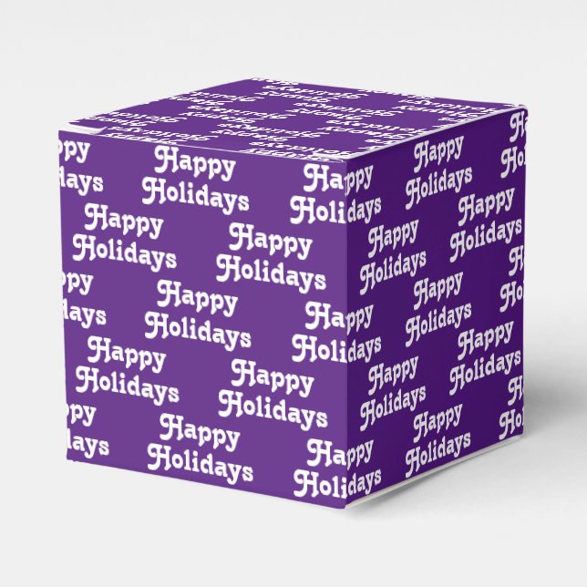 "Happy Holidays" purple violet white Holiday Gift Favour Box (Front Side)