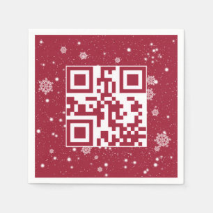 Happy Holidays QR Code On Snowflakes Napkin