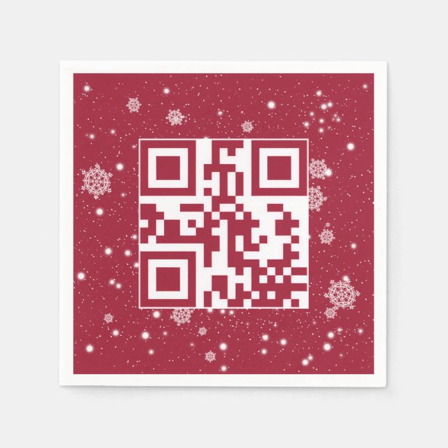 Happy Holidays QR Code On Snowflakes Napkin (Front)