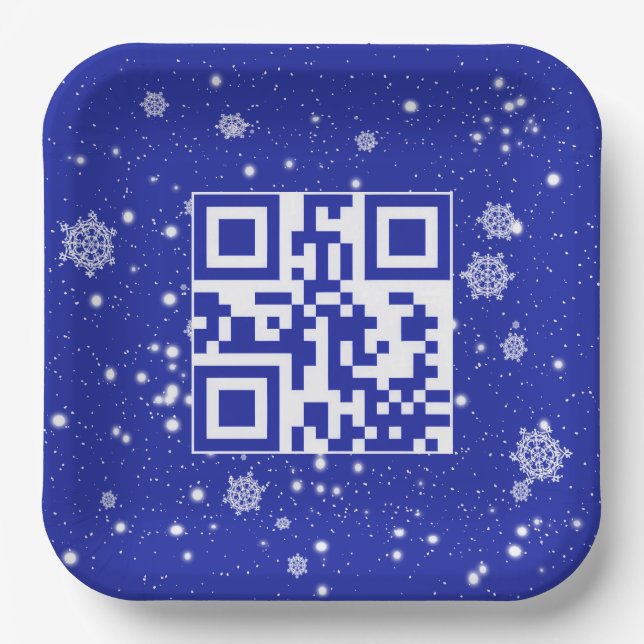 Happy Holidays QR Code On Snowflakes Paper Plate (Front)