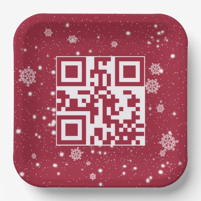 Happy Holidays QR Code On Snowflakes Paper Plate (Front)