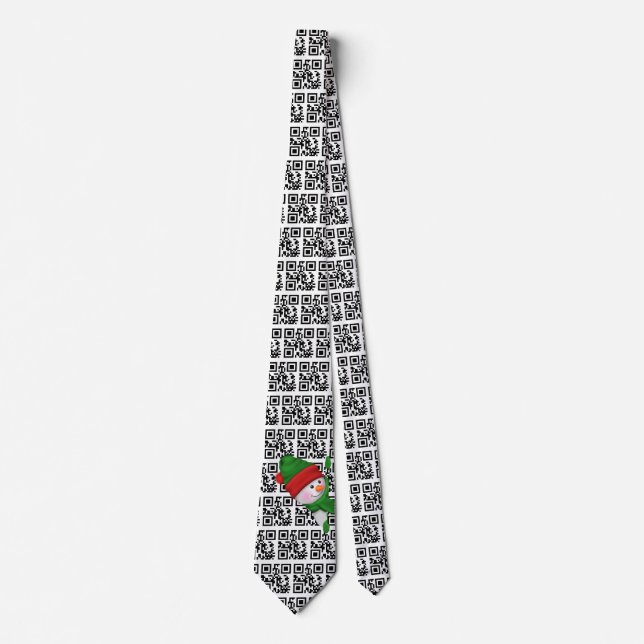 Happy Holidays QR Codes and Snowman  Tie (Front)