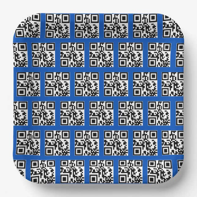 Happy Holidays QR Codes on Blue Paper Plate (Front)
