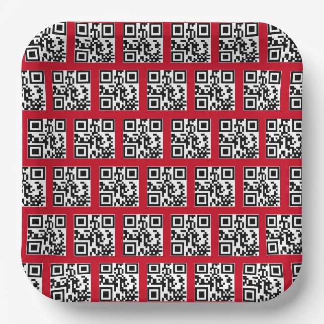 Happy Holidays QR Codes on Red Paper Plate (Front)